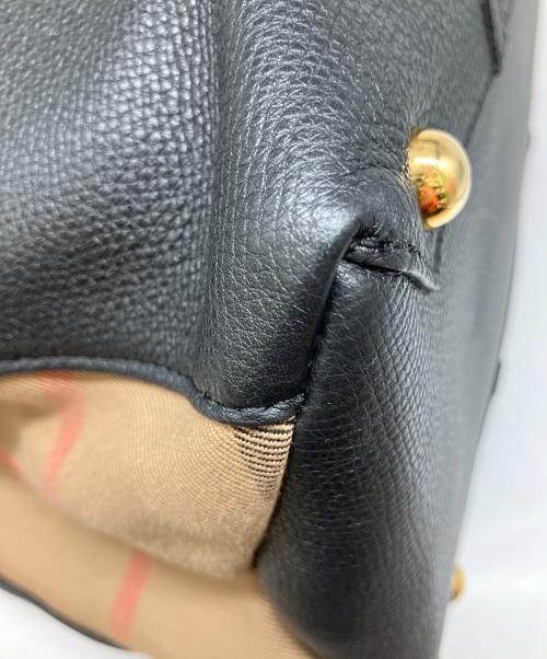 BURBERRY（バーバリー）BURBERRY (バーバリー) ショルダートートバッグ ブラック×ベージュの古着・服飾アイテム