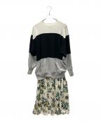 Americanaアメリカーナ）の古着「長袖ワンピース」｜ホワイト×ブラック×グレー×グリーン