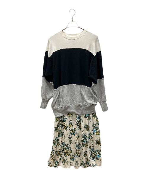 Americana（アメリカーナ）Americana (アメリカーナ) 長袖ワンピース ホワイト×ブラック×グレー×グリーン サイズ:Freeの古着・服飾アイテム