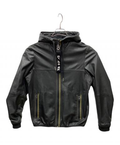 DIESEL ディーゼル レザー切り返しパーカー レザーパーカー 中古・古着通販】DIESEL (ディーゼル) レザーパーカー ブラック サイズ