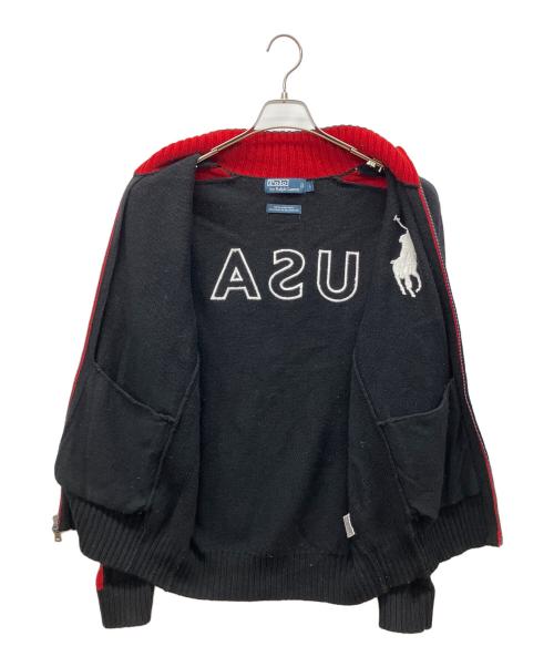 POLO RALPH LAUREN（ポロ・ラルフローレン）POLO RALPH LAUREN (ポロ・ラルフローレン) ジップニット ブラック×レッド サイズ:SIZE Lの古着・服飾アイテム