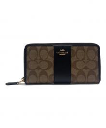 COACH（コーチ）の古着「ラウンドファスナー財布」｜ベージュ×ブラック