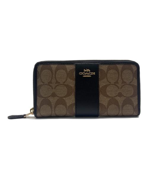 COACH（コーチ）COACH (コーチ) ラウンドファスナー財布 ベージュ×ブラックの古着・服飾アイテム