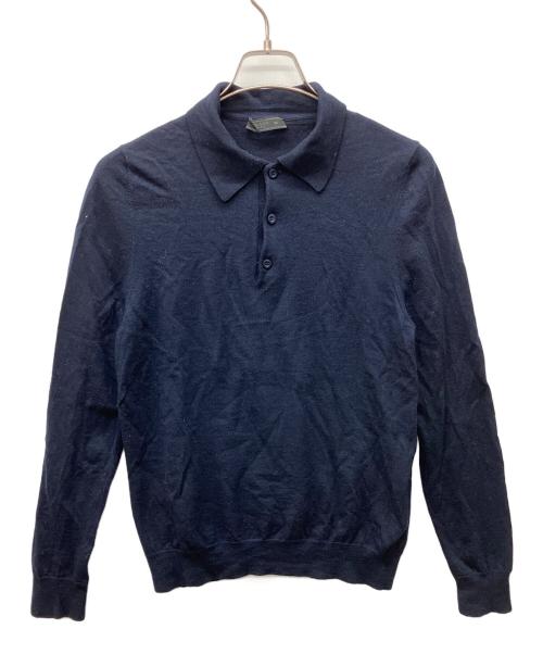 PRADA（プラダ）PRADA (プラダ) ニットポロシャツ ネイビー サイズ:50の古着・服飾アイテム