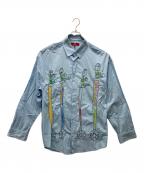 ZARA×Harry Lambertザラ×ハリー・ランバート）の古着「刺繍入り長袖シャツ」｜ライトブルー