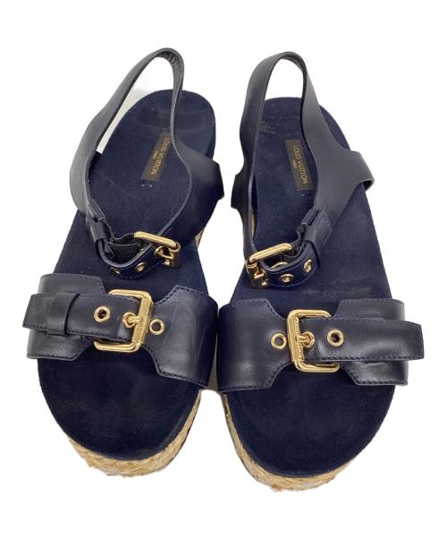 LOUIS VUITTON（ルイ ヴィトン）LOUIS VUITTON (ルイ ヴィトン) ウェッジソールサンダル ネイビー×ベージュ サイズ:36の古着・服飾アイテム