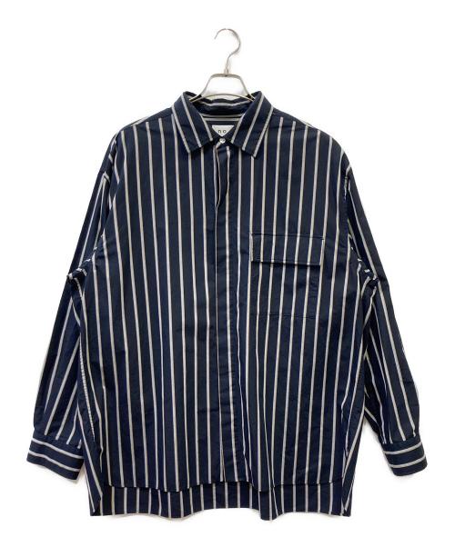no. Re Play（ノーリプレイ）no. Re Play (ノーリプレイ) オーバーサイズストライプシャツ ネイビー×グレー サイズ:Ｌの古着・服飾アイテム