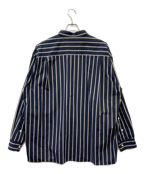 no. Re Play（ノーリプレイ）no. Re Play (ノーリプレイ) オーバーサイズストライプシャツ ネイビー×グレー サイズ:Ｌの古着・服飾アイテム