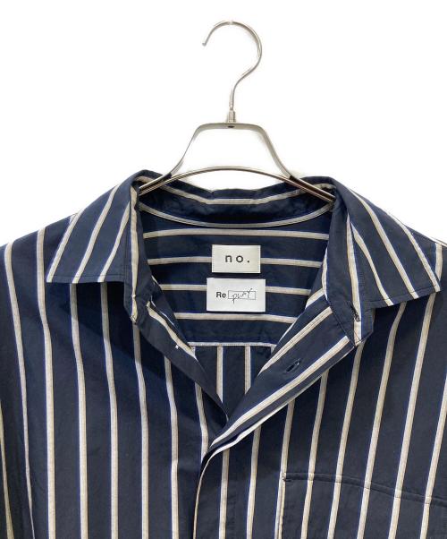 no. Re Play（ノーリプレイ）no. Re Play (ノーリプレイ) オーバーサイズストライプシャツ ネイビー×グレー サイズ:Ｌの古着・服飾アイテム