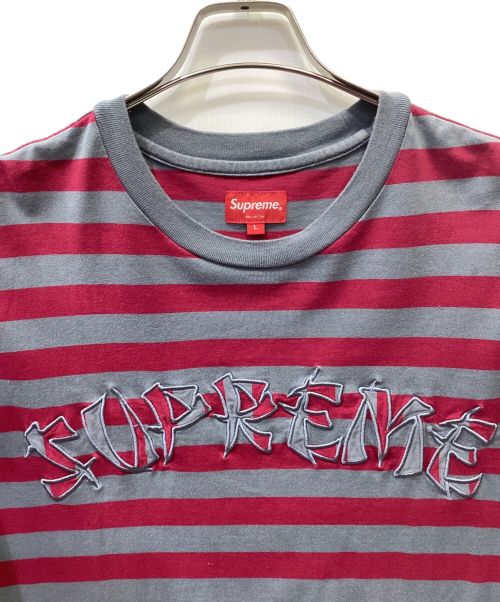 SUPREME（シュプリーム）SUPREME (シュプリーム) ボーダーカットソー パープル×グレー サイズ:Lの古着・服飾アイテム