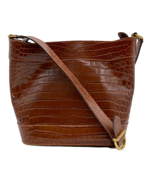 Salvatore Ferragamo（サルヴァトーレ フェラガモ）Salvatore Ferragamo (サルヴァトーレ フェラガモ) クロコ型押しショルダーバッグ ブラウンの古着・服飾アイテム