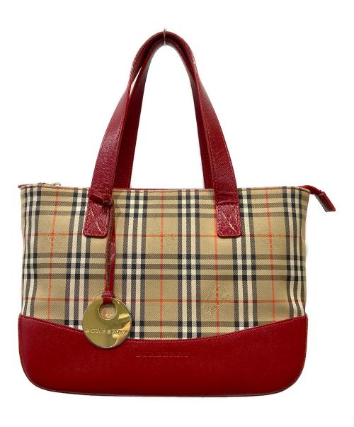 BURBERRY（バーバリー）BURBERRY (バーバリー) ハンドバッグ レッド×ベージュの古着・服飾アイテム