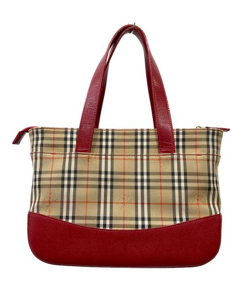 BURBERRY（バーバリー）BURBERRY (バーバリー) ハンドバッグ レッド×ベージュの古着・服飾アイテム