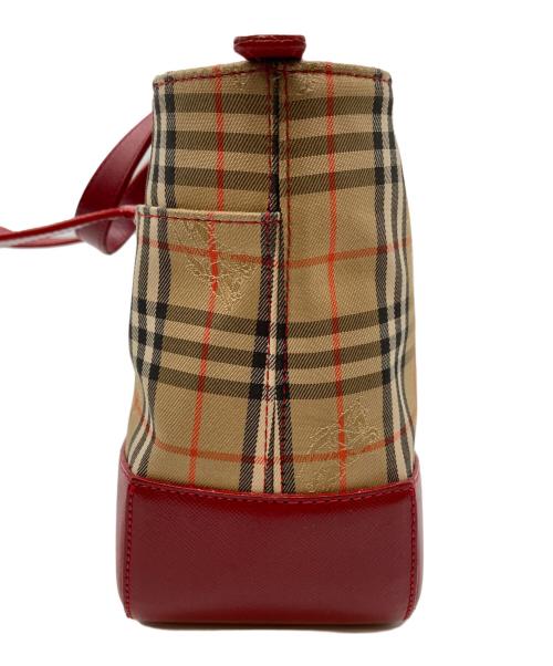 BURBERRY（バーバリー）BURBERRY (バーバリー) ハンドバッグ レッド×ベージュの古着・服飾アイテム