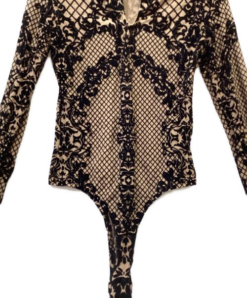 LVEU.（ラブユ）LVEU. (ラブユ) レースデザインボディースーツ ベージュ×ブラック サイズ:Fの古着・服飾アイテム