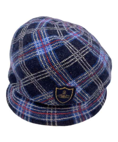 Vivienne Westwood（ヴィヴィアンウエストウッド）Vivienne Westwood (ヴィヴィアンウエストウッド) チェック オーブ クロッシェ帽子 ネイビー サイズ:SMサイズの古着・服飾アイテム