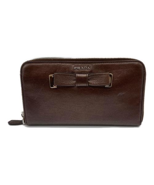 PRADA（プラダ）PRADA (プラダ) サフィアーノ ラウンドファスナー財布 ブラウンの古着・服飾アイテム