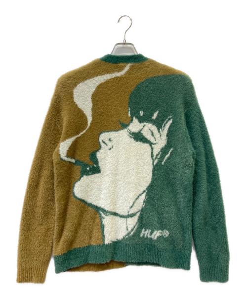 HUF（ハフ）HUF (ハフ) シャギーカーディガン ブラウン×グリーン サイズ:Sの古着・服飾アイテム