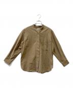 MARGARET HOWELLマーガレットハウエル）の古着「バンドカラーシルク混長袖シャツ」｜ブラウン