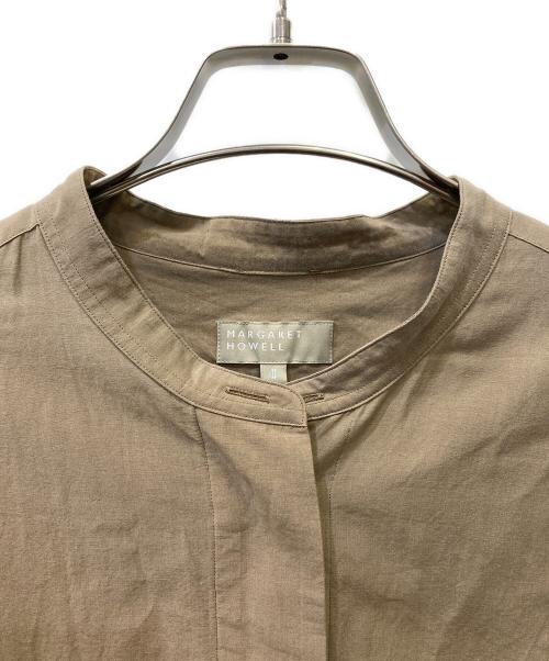 MARGARET HOWELL（マーガレットハウエル）MARGARET HOWELL (マーガレットハウエル) バンドカラーシルク混長袖シャツ ブラウン サイズ:2の古着・服飾アイテム