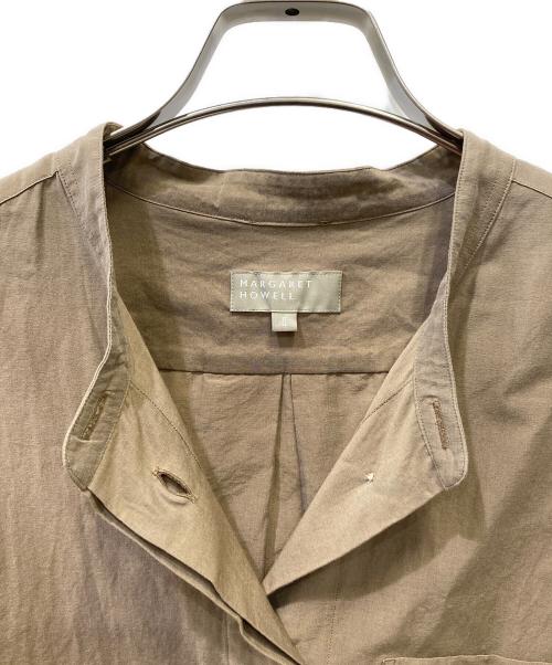 MARGARET HOWELL（マーガレットハウエル）MARGARET HOWELL (マーガレットハウエル) バンドカラーシルク混長袖シャツ ブラウン サイズ:2の古着・服飾アイテム