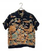 Sun Surfサンサーフ）の古着「アロハシャツ」｜ブラック×オレンジ