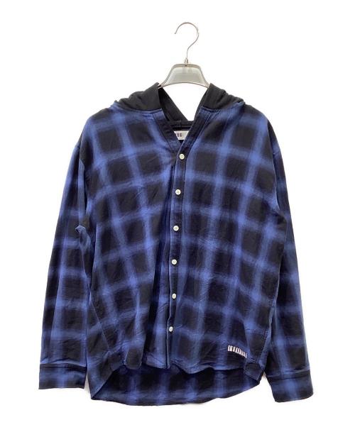 fel kod（フィルコッド）fel kod (フィルコッド) チェックフランネルシャツパーカ ブラック×ネイビー サイズ:Mの古着・服飾アイテム