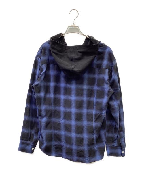fel kod（フィルコッド）fel kod (フィルコッド) チェックフランネルシャツパーカ ブラック×ネイビー サイズ:Mの古着・服飾アイテム
