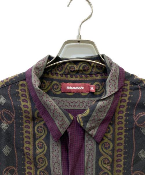 HIDE AND SEEK（ハイドアンドシーク）HIDE AND SEEK (ハイドアンドシーク) 半袖シャツ ブラック×パープル サイズ:XLの古着・服飾アイテム