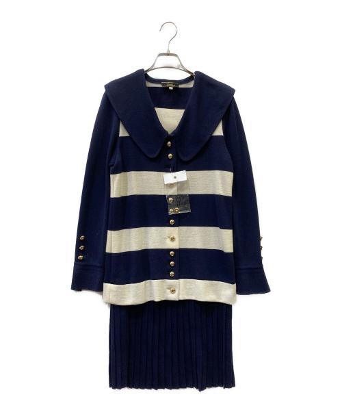 Leilian（レリアン）LEILIAN (レリアン) ニットワンピース ネイビー×ベージュ サイズ:SIZE 42の古着・服飾アイテム