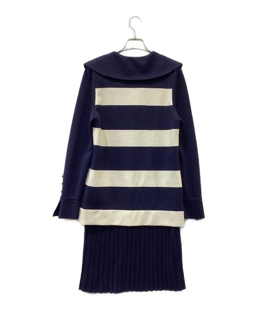 Leilian（レリアン）LEILIAN (レリアン) ニットワンピース ネイビー×ベージュ サイズ:SIZE 42の古着・服飾アイテム