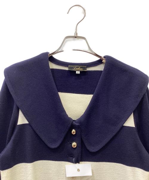 Leilian（レリアン）LEILIAN (レリアン) ニットワンピース ネイビー×ベージュ サイズ:SIZE 42の古着・服飾アイテム