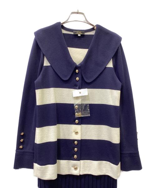 Leilian（レリアン）LEILIAN (レリアン) ニットワンピース ネイビー×ベージュ サイズ:SIZE 42の古着・服飾アイテム