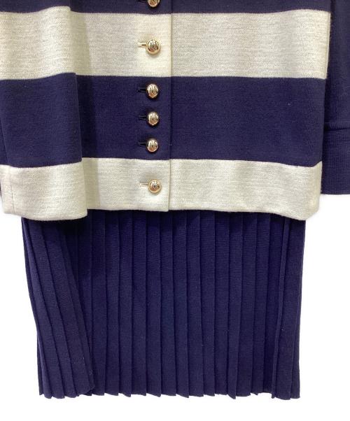 Leilian（レリアン）LEILIAN (レリアン) ニットワンピース ネイビー×ベージュ サイズ:SIZE 42の古着・服飾アイテム