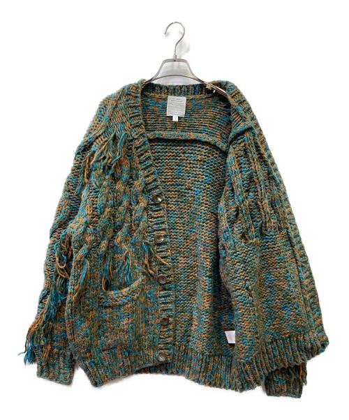 FILL THE BILL（フィルザビル）FILL THE BILL (フィルザビル) 厚手カーディガン ブルー×グリーン×ブラウン サイズ:１の古着・服飾アイテム