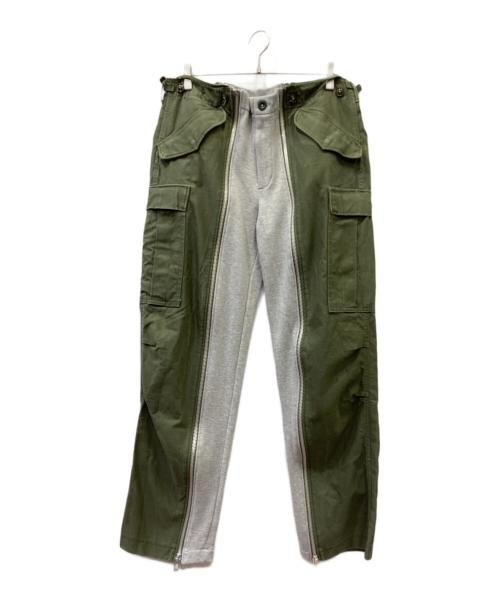 NO BRAND（ノーブランド）NO BRAND (ノーブランド) ミリタリーリメイクパンツ オリーブ サイズ:MEDIUMの古着・服飾アイテム