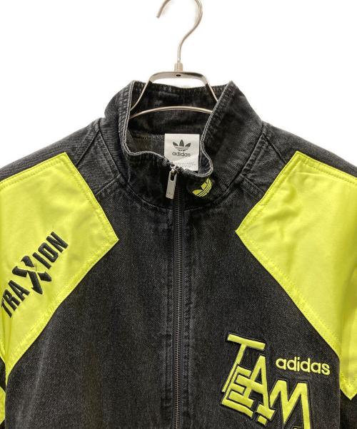 adidas（アディダス）adidas (アディダス) モトデニムジャケット グレー×イエロー サイズ:Lの古着・服飾アイテム