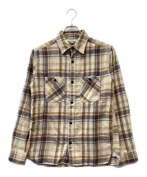 FIVE BROTHER（ファイブブラザー）FIVE BROTHER (ファイブブラザー) 長袖シャツ ベージュ×ブラウン サイズ:Sの古着・服飾アイテム