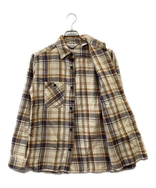 FIVE BROTHER（ファイブブラザー）FIVE BROTHER (ファイブブラザー) 長袖シャツ ベージュ×ブラウン サイズ:Sの古着・服飾アイテム