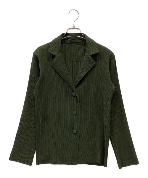 ISSEY MIYAKE（イッセイミヤケ）ISSEY MIYAKE (イッセイミヤケ) プリーツ３Bジャケット オリーブ サイズ:2の古着・服飾アイテム