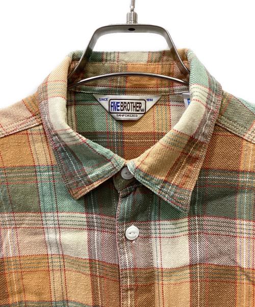 FIVE BROTHER（ファイブブラザー）FIVE BROTHER (ファイブブラザー) 長袖シャツ グリーン×ブラウン サイズ:Smallの古着・服飾アイテム