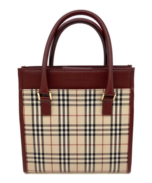 BURBERRY（バーバリー）BURBERRY (バーバリー) ハンドバッグ ブラウン×エンジの古着・服飾アイテム