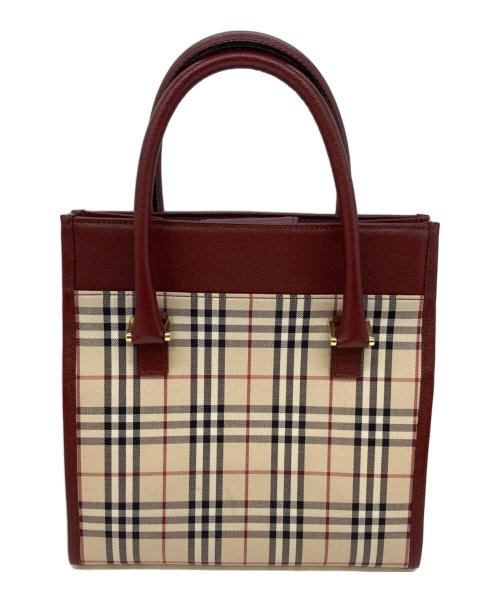 BURBERRY（バーバリー）BURBERRY (バーバリー) ハンドバッグ ブラウン×エンジの古着・服飾アイテム