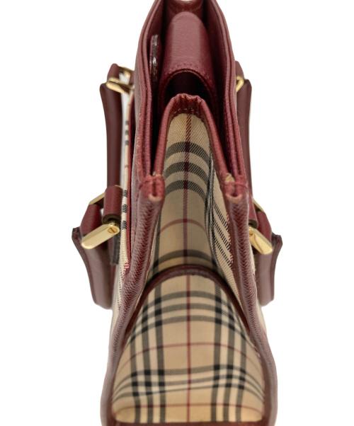 BURBERRY（バーバリー）BURBERRY (バーバリー) ハンドバッグ ブラウン×エンジの古着・服飾アイテム