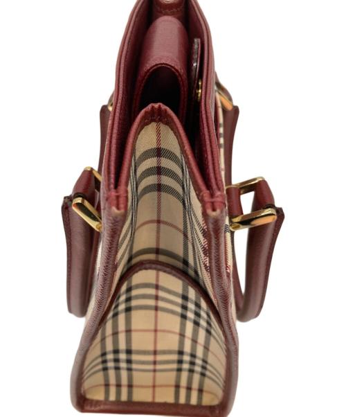 BURBERRY（バーバリー）BURBERRY (バーバリー) ハンドバッグ ブラウン×エンジの古着・服飾アイテム