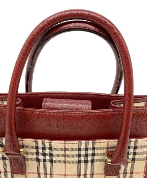BURBERRY（バーバリー）BURBERRY (バーバリー) ハンドバッグ ブラウン×エンジの古着・服飾アイテム