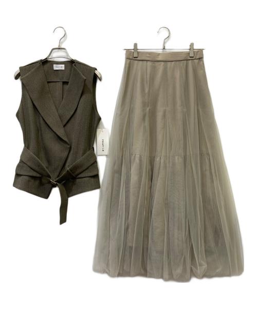FRAY ID（フレイ アイディー）FRAY ID (フレイ アイディー) ジレチュールスカートセットアップ ベージュ サイズ:SIZE　1 未使用品の古着・服飾アイテム