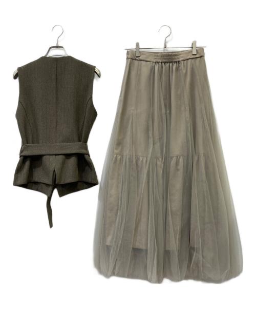FRAY ID（フレイ アイディー）FRAY ID (フレイ アイディー) ジレチュールスカートセットアップ ベージュ サイズ:SIZE　1 未使用品の古着・服飾アイテム