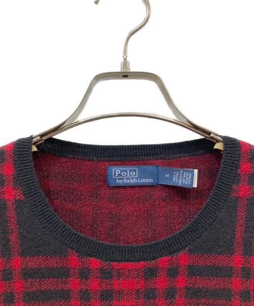 POLO RALPH LAUREN（ポロ・ラルフローレン）POLO RALPH LAUREN (ポロ・ラルフローレン) 薄手ニット レッド×ブラック サイズ:SIZE Mの古着・服飾アイテム