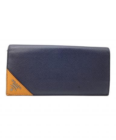 PRADA ネイビー 長財布 中古・古着通販】PRADA (プラダ) 長財布 ネイビー×ブラウン｜ブランド